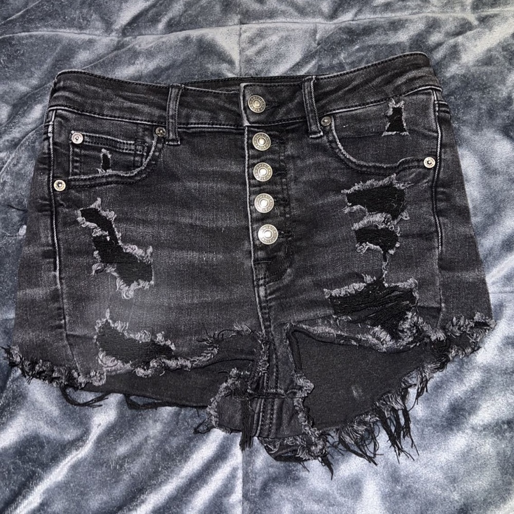 American eagle black distressed mini high rise shorts , size 4